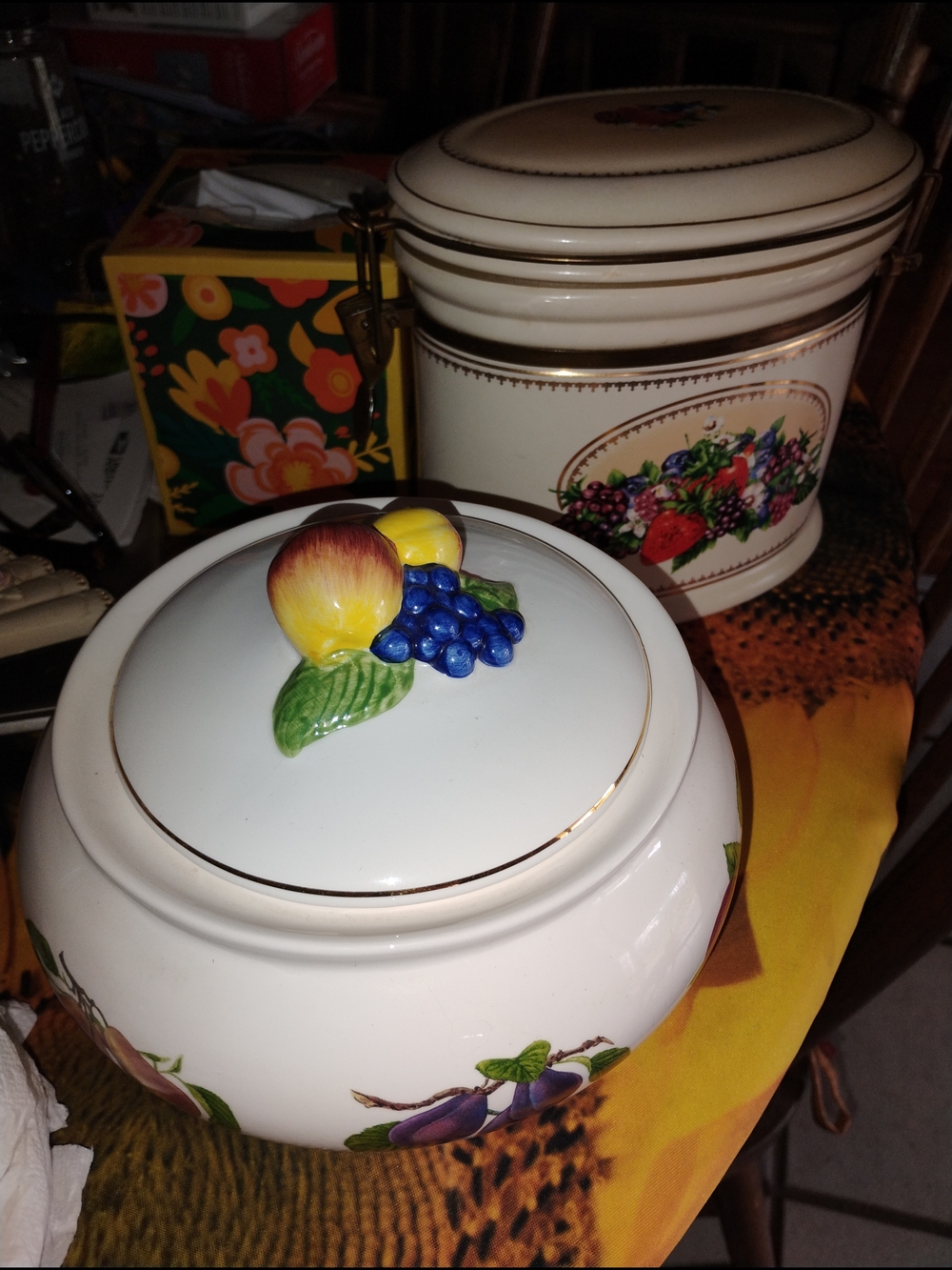 Fruit-Top Ceramic Canister Set - White with Fruit Motif